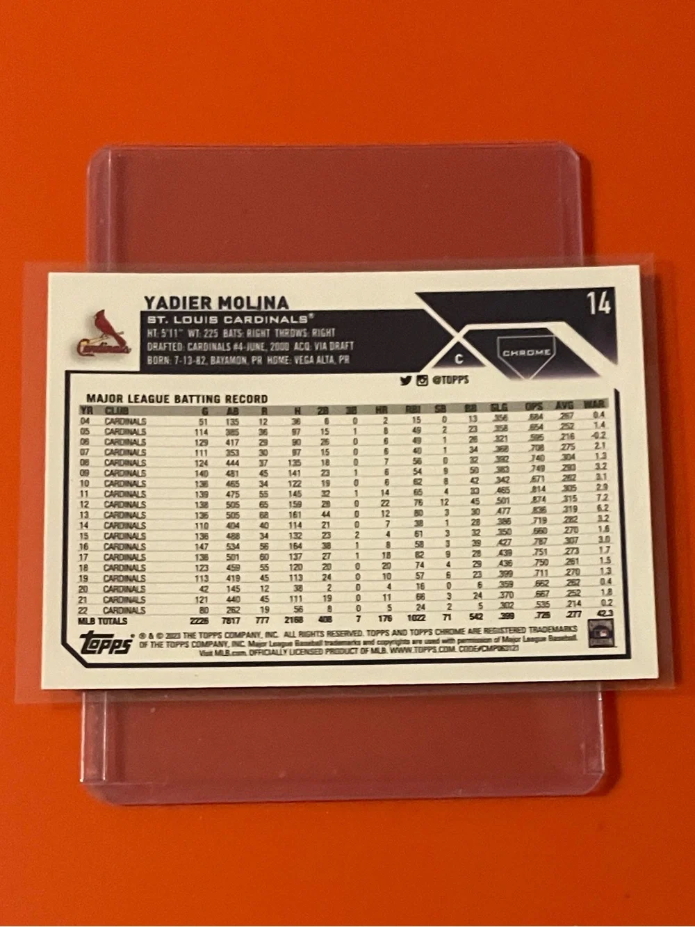 Yadier Molina #14 2023 Topps Chrome Baseball Trading Card